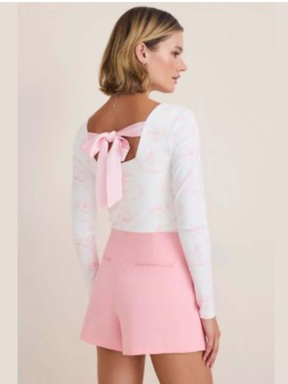 Yummi by Francesca’s Pink Toile Bow Bodysuit Medium Coquette Adorable